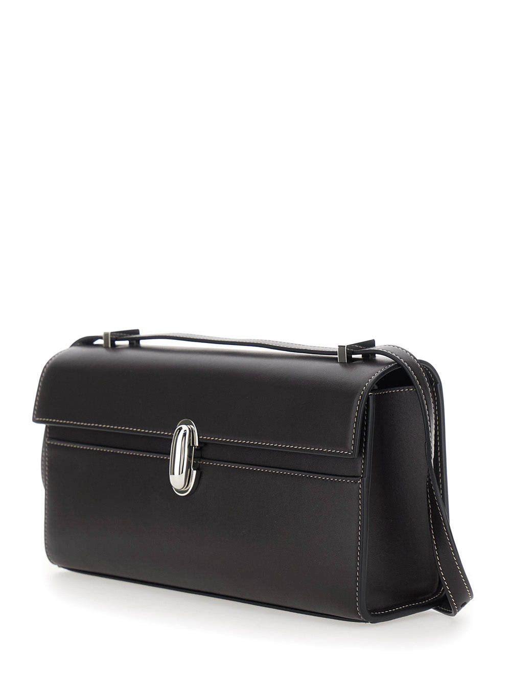 Savette Women Shoulder Bag 'Simmetry' With Top Strap And Turn Lock Closure In Brown Leather For Women SAVETTE
