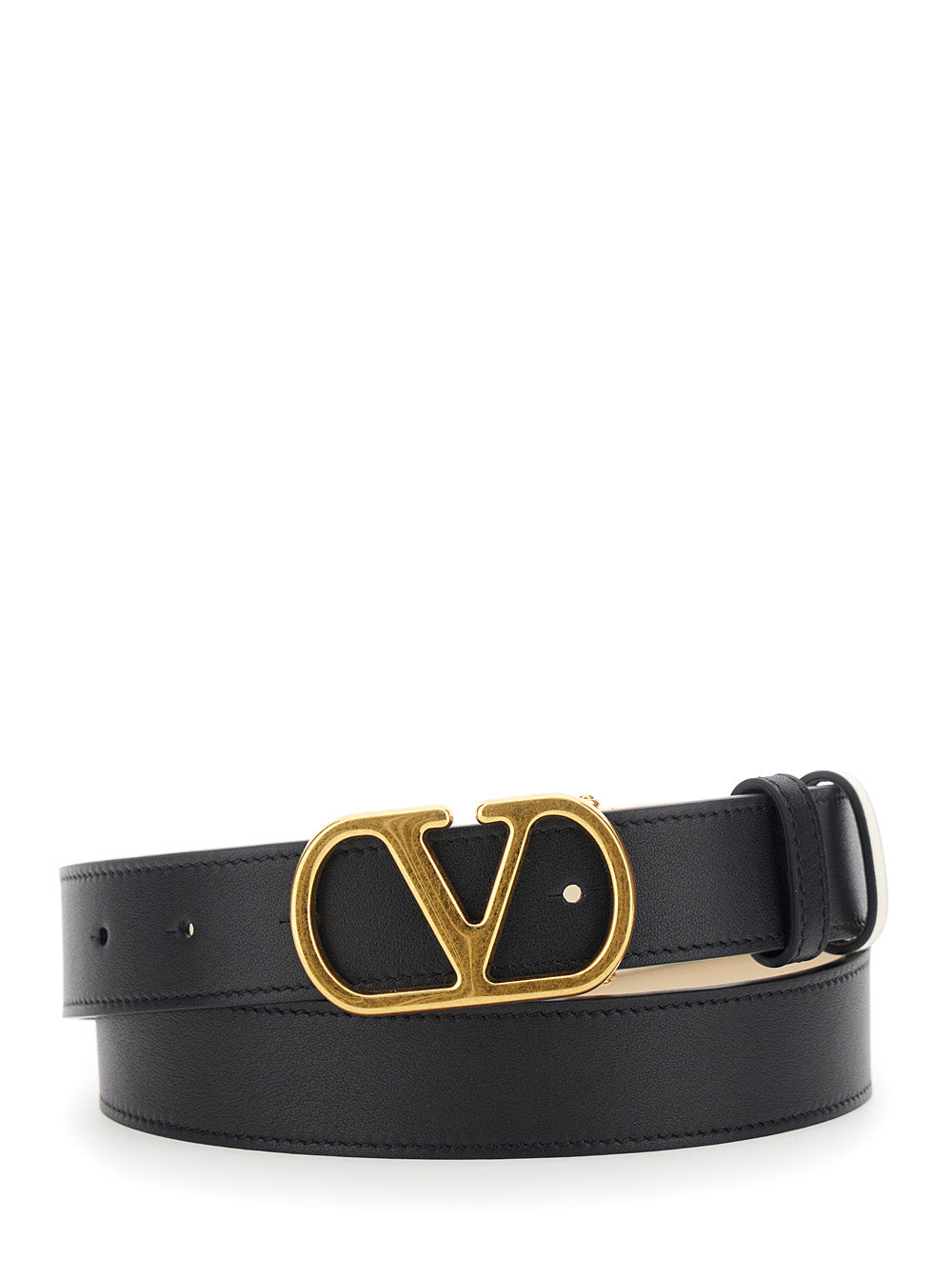 Valentino Garavani Women Black Reversible Belt With Vlogo Buckle In Leather Woman VALENTINO GARAVANI