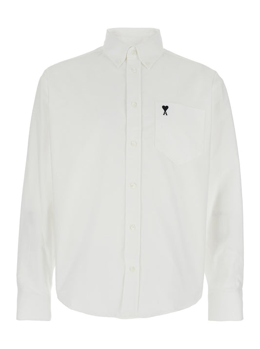 Ami Paris Men White Shirt With Logo On The Front In Cotton Man