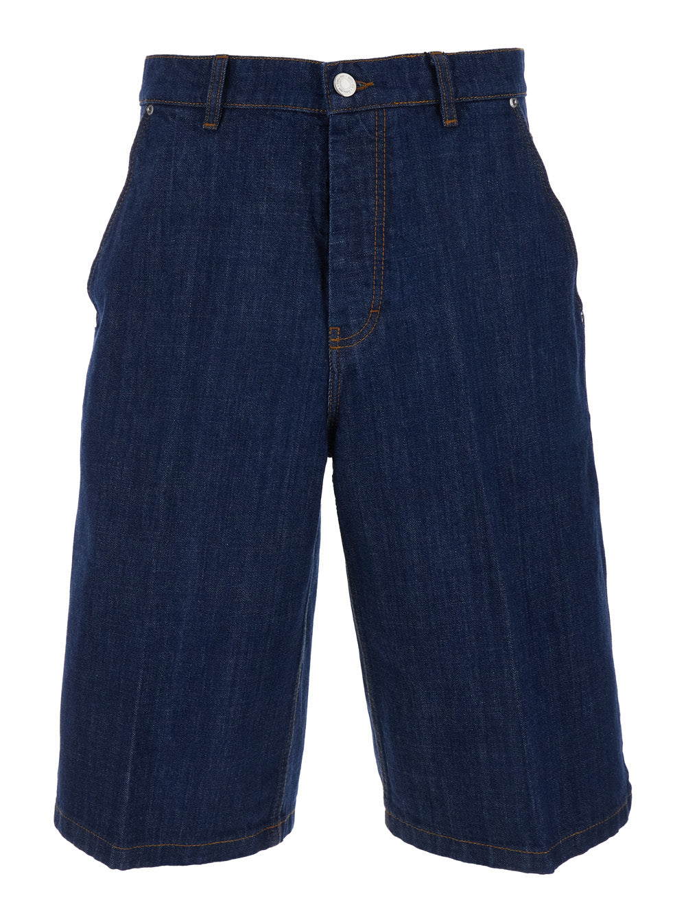 Ami Paris Men Blue Five-Pocket Bermuda Shorts With Logo Patch On The Back In Denim Man AMI PARIS