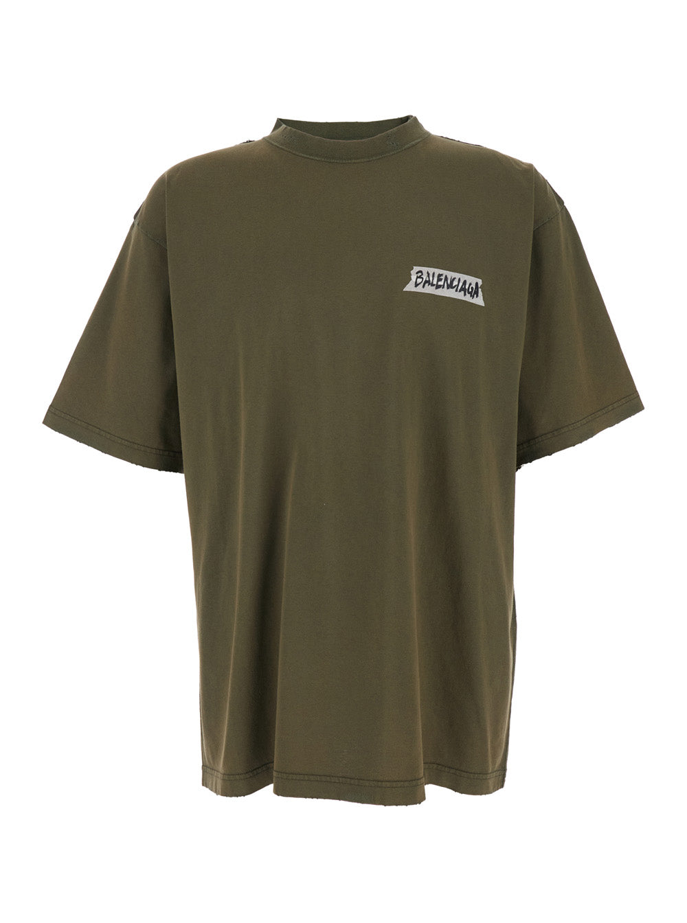 Balenciaga Men Green T-Shirt With Logo On Front And Back In Cotton For Men BALENCIAGA