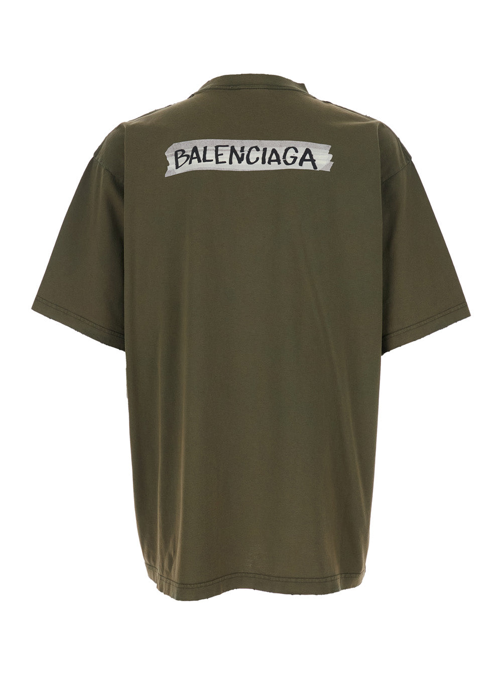 Balenciaga Men Green T-Shirt With Logo On Front And Back In Cotton For Men BALENCIAGA