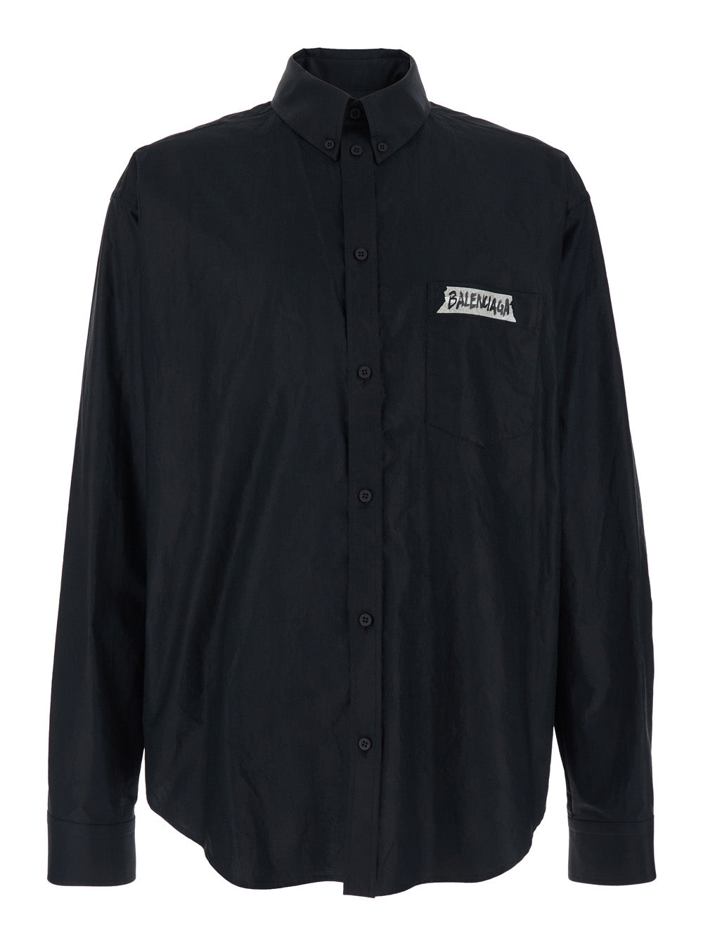 Balenciaga Men Black Shirt With Button-Down Collar And Logo On Front And Back In Cotton Man BALENCIAGA