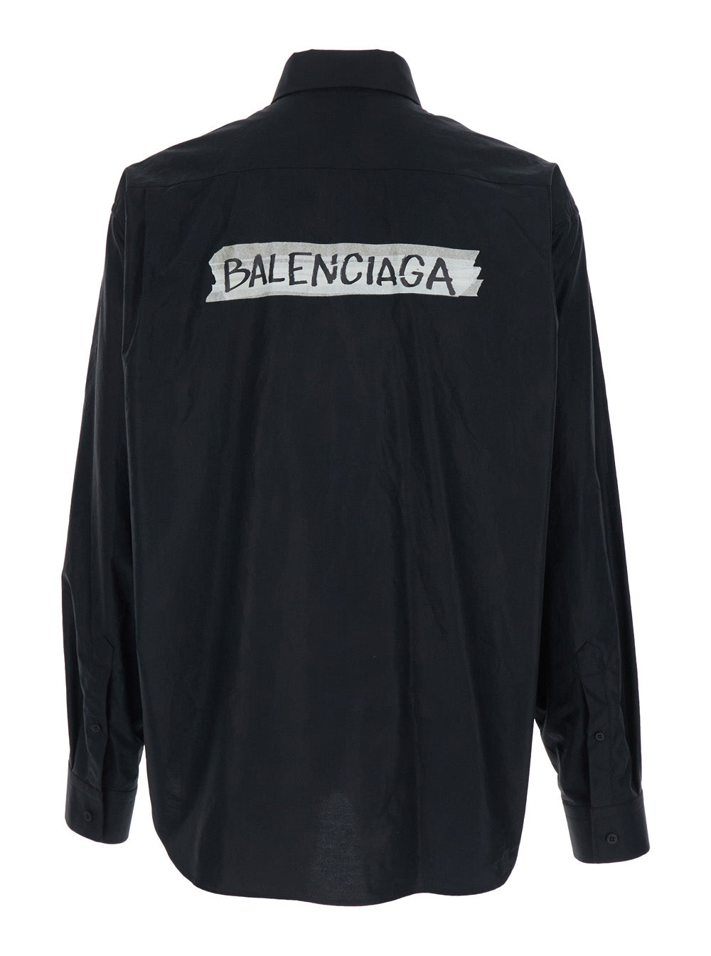 Balenciaga Men Black Shirt With Button-Down Collar And Logo On Front And Back In Cotton Man BALENCIAGA