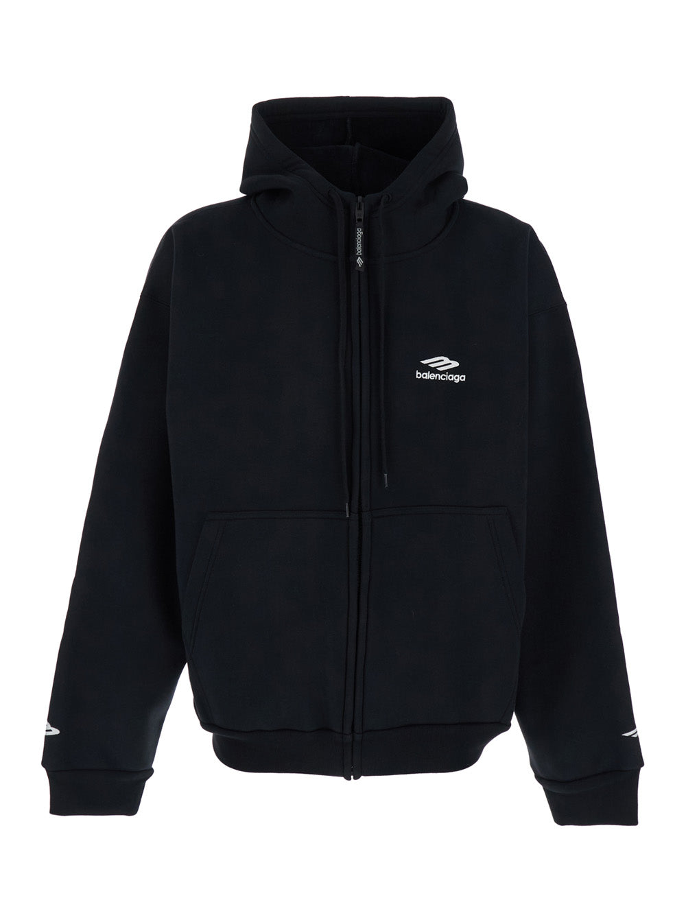 Balenciaga Men Black Zip-Up Sweatshirt With Logo On The Front In Cotton Man BALENCIAGA