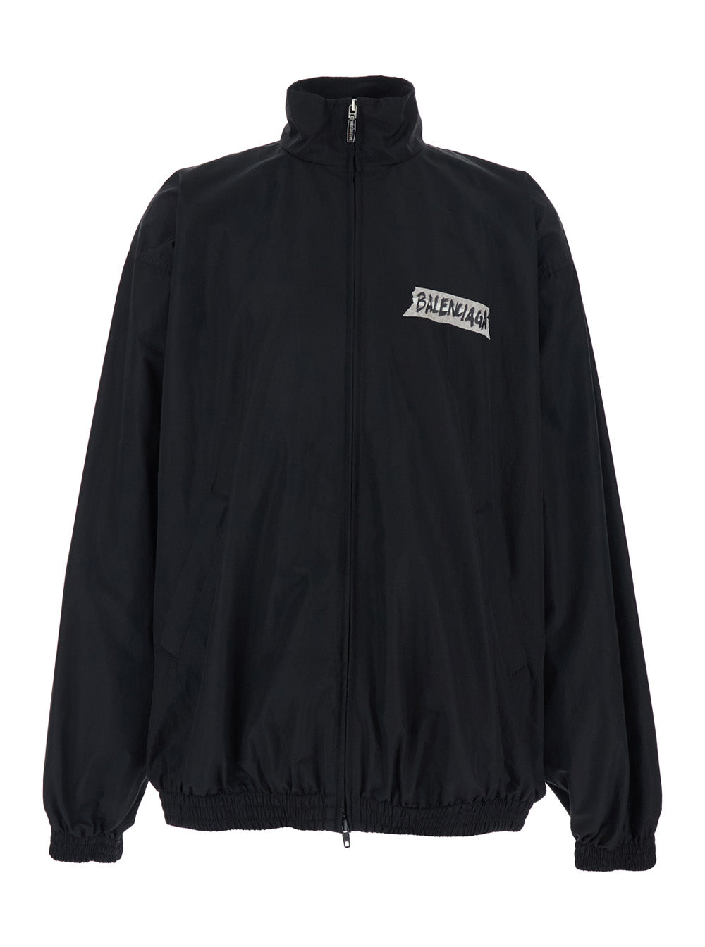 Balenciaga Men Black Jacket With High Collar And Logo On Front And Back In Cotton Blend Man BALENCIAGA