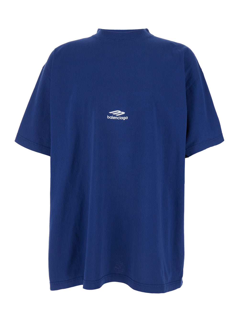 Balenciaga Men Blue Tshirt With Logo On Front And Maxi Logo On Back In Cotton Man BALENCIAGA