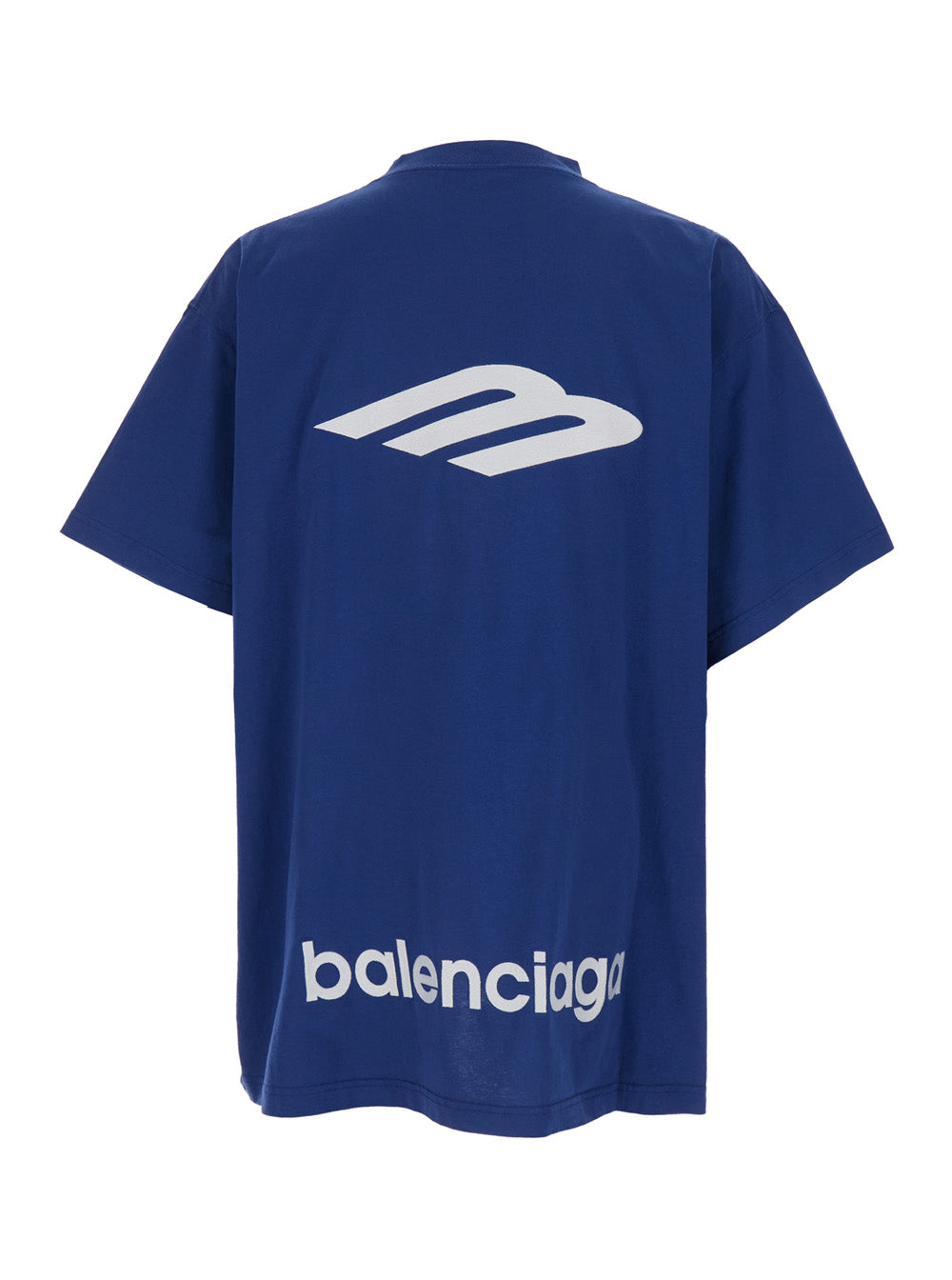 Balenciaga Men Blue Tshirt With Logo On Front And Maxi Logo On Back In Cotton Man BALENCIAGA