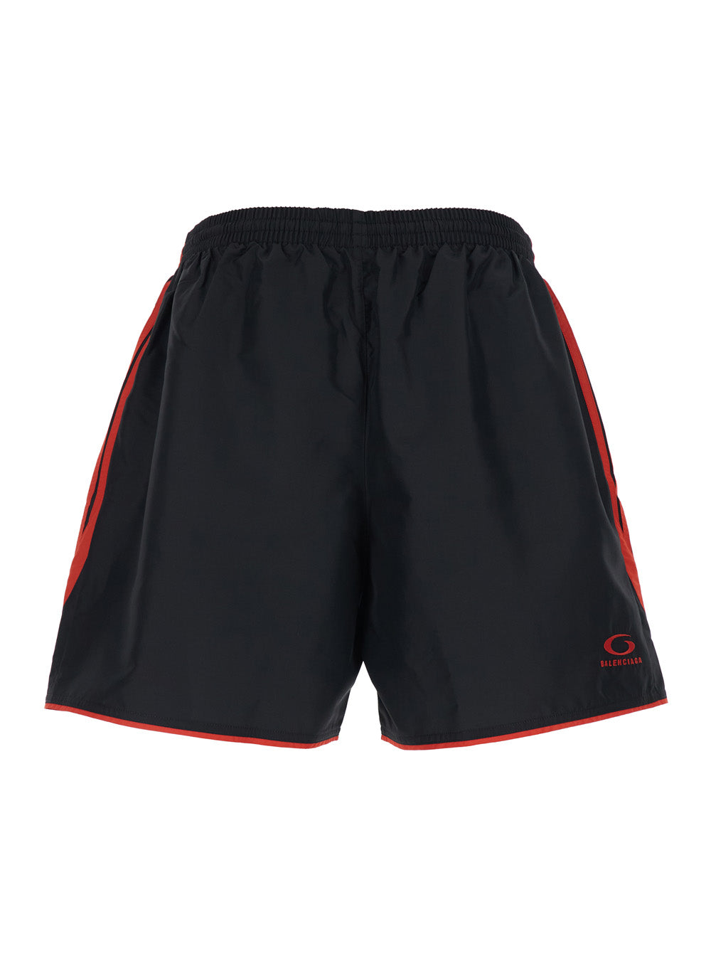 Balenciaga Men Black Tech Fabric Shorts With Elastic Waist And Logo On Front And Back For Men BALENCIAGA