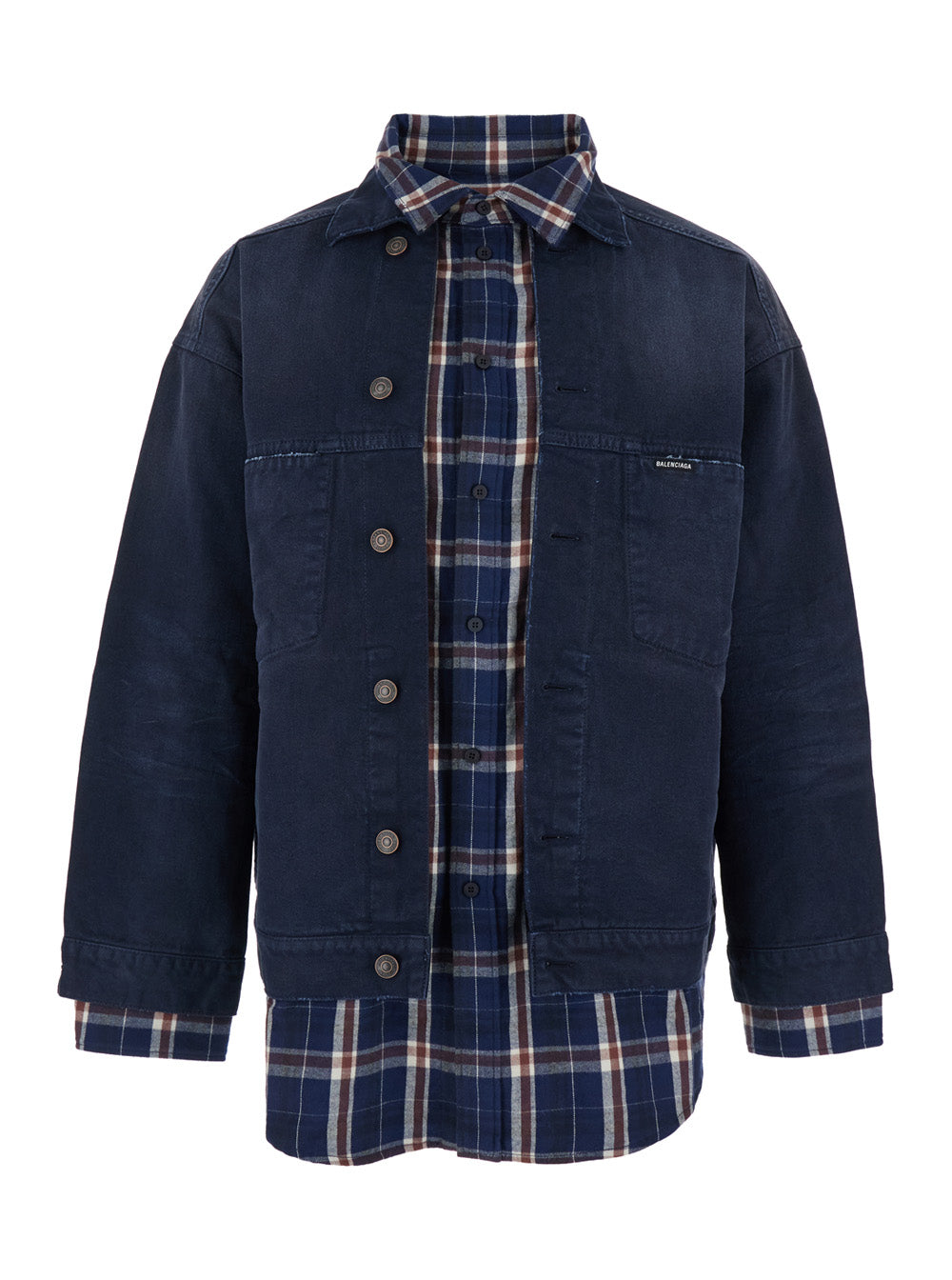 Balenciaga Men Blue Jacket With Double Layer Effect And Striped Motif In Cotton For Men BALENCIAGA