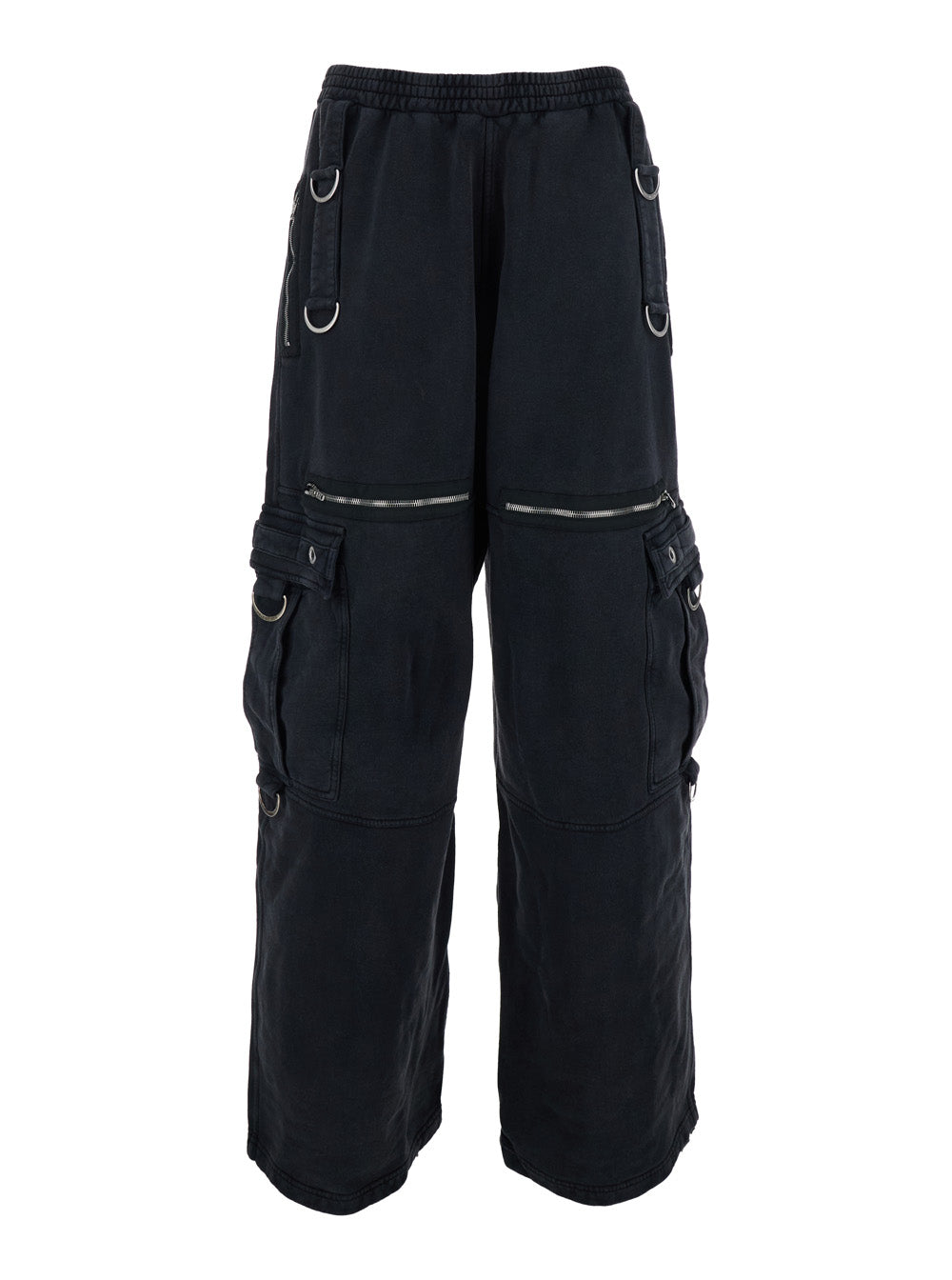 Balenciaga Men Black Trousers With Cargo Pockets And Applied Rings On Front And Back In Cotton Man BALENCIAGA