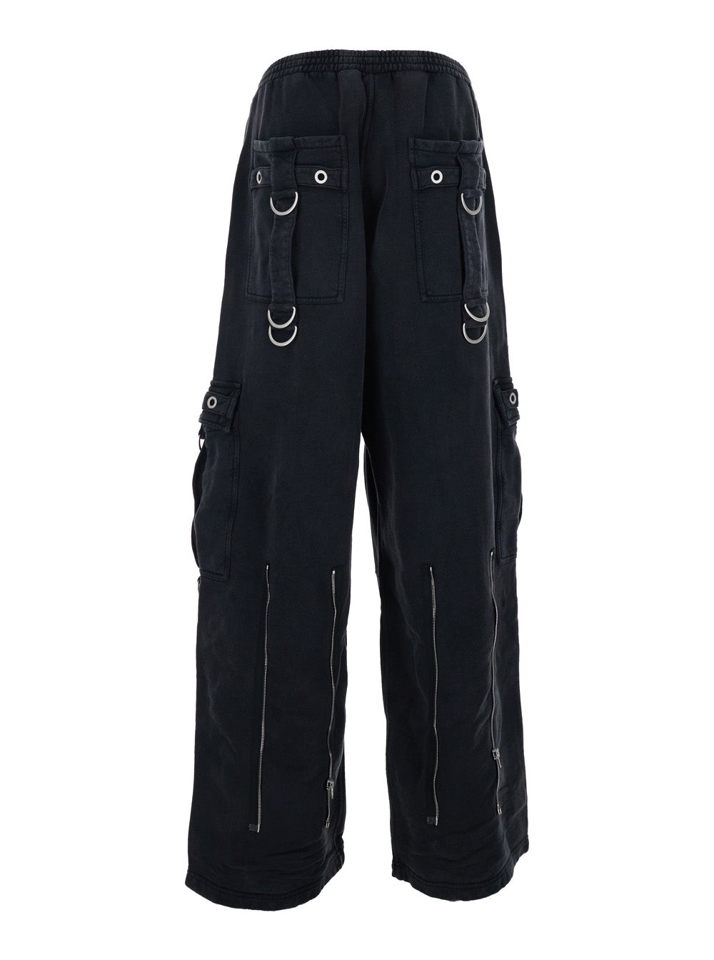 Balenciaga Men Black Trousers With Cargo Pockets And Applied Rings On Front And Back In Cotton Man BALENCIAGA
