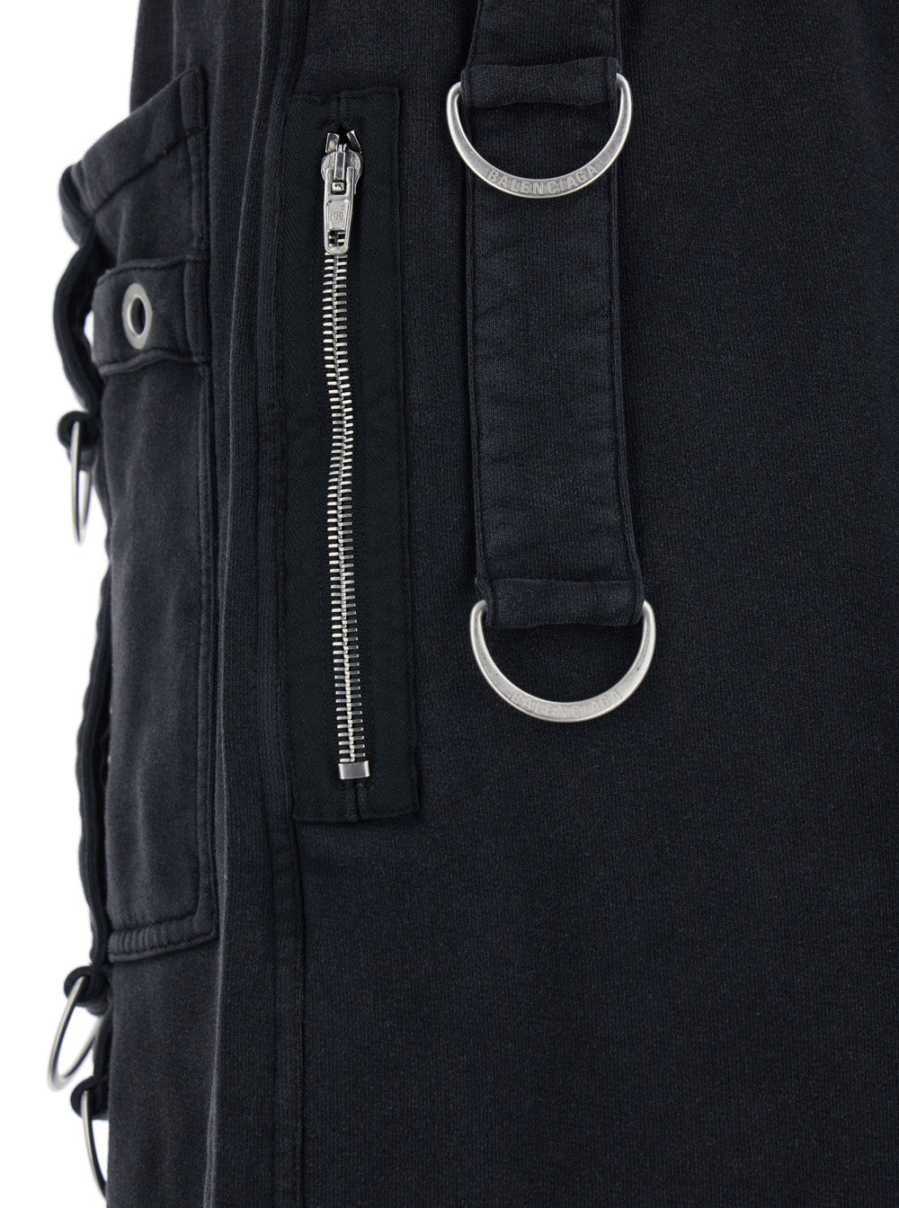 Balenciaga Men Black Trousers With Cargo Pockets And Applied Rings On Front And Back In Cotton Man BALENCIAGA