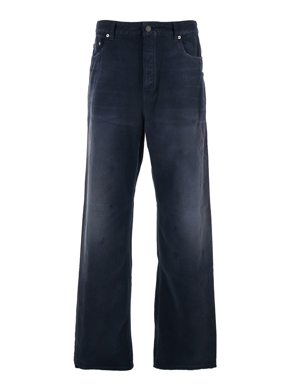 Balenciaga Men Blue Jeans With Faded Effect And Logo Patch On The Back In Cotton Man BALENCIAGA