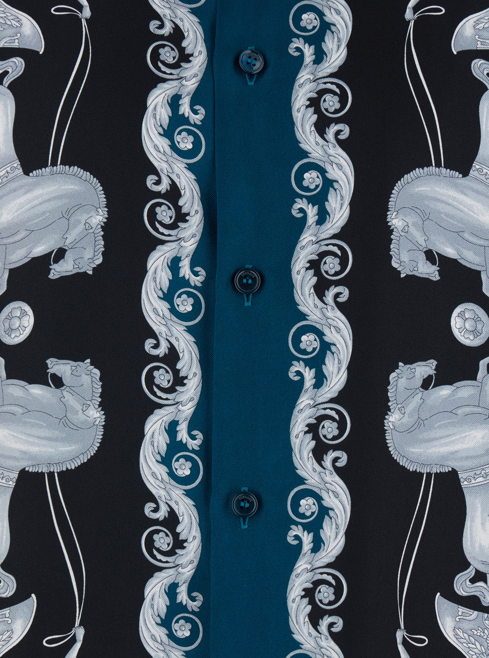 Versace Men Blue Shirt With Classic Collar And All-Over Print In Silk Man VERSACE