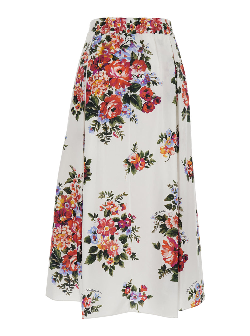 Dolce & Gabbana Women White Long Skirt With Floral Print And Elastic Waist In  Cotton For Women