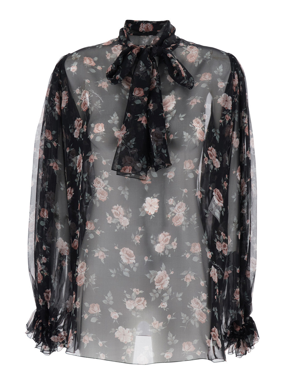 Dolce & Gabbana Women Black Floral Print Blouse With Front Knot In Chiffon For Women DOLCE & GABBANA