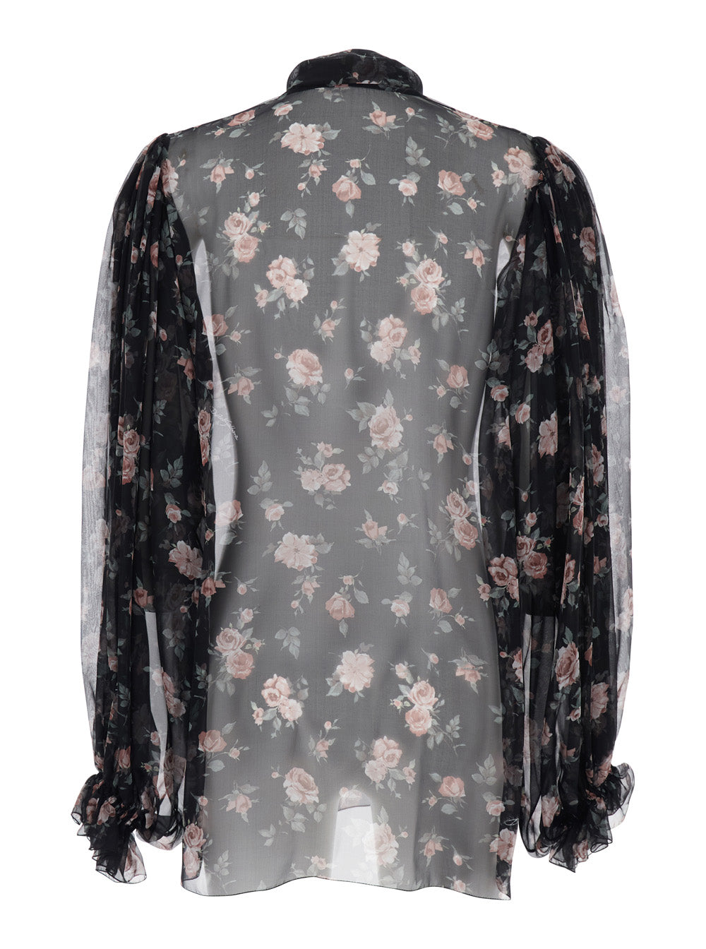 Dolce & Gabbana Women Black Floral Print Blouse With Front Knot In Chiffon For Women DOLCE & GABBANA