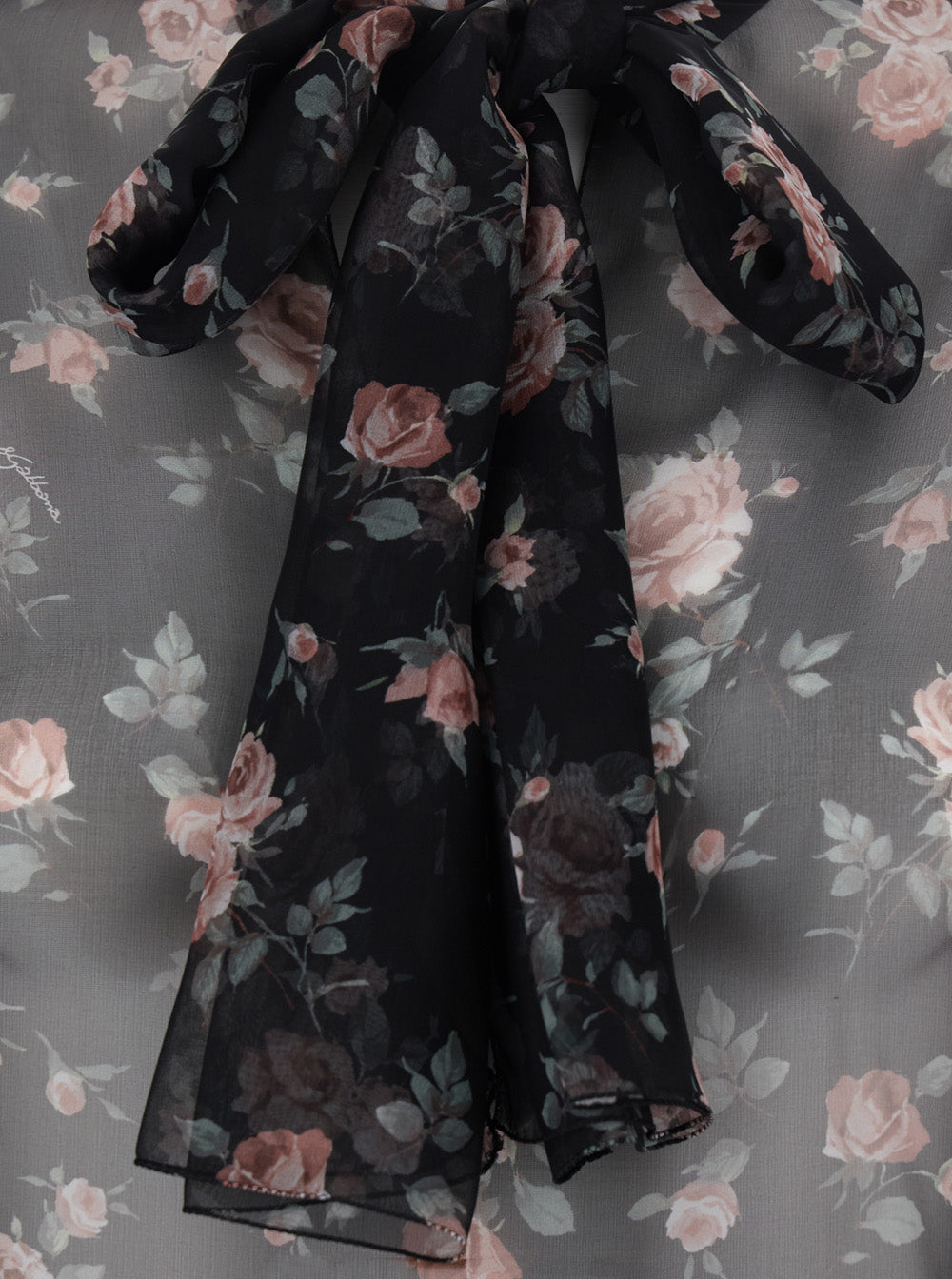 Dolce & Gabbana Women Black Floral Print Blouse With Front Knot In Chiffon For Women DOLCE & GABBANA