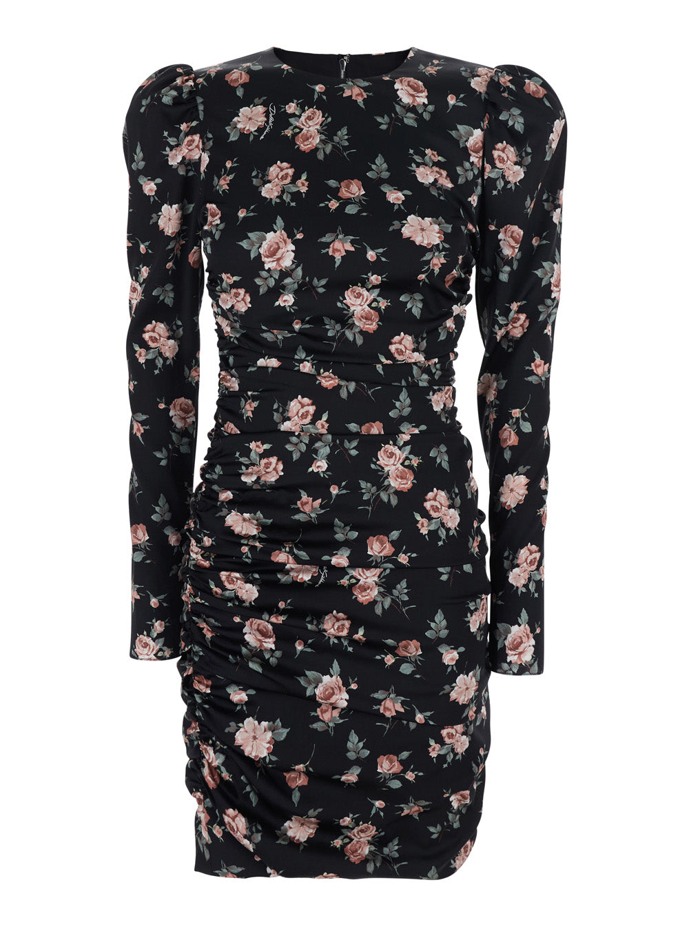 Dolce & Gabbana Women Black Dress With Floral Print And Side Draping In Silk For Women DOLCE & GABBANA
