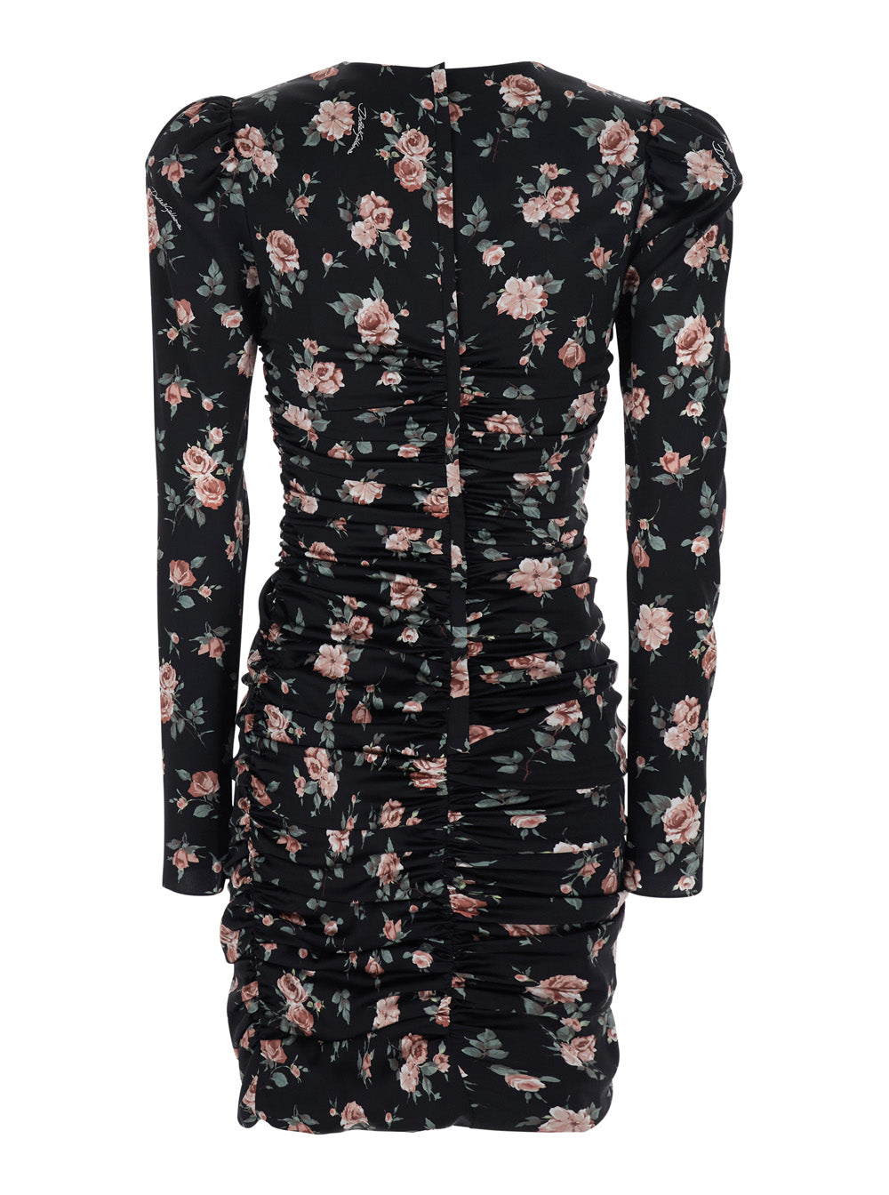 Dolce & Gabbana Women Black Dress With Floral Print And Side Draping In Silk For Women DOLCE & GABBANA