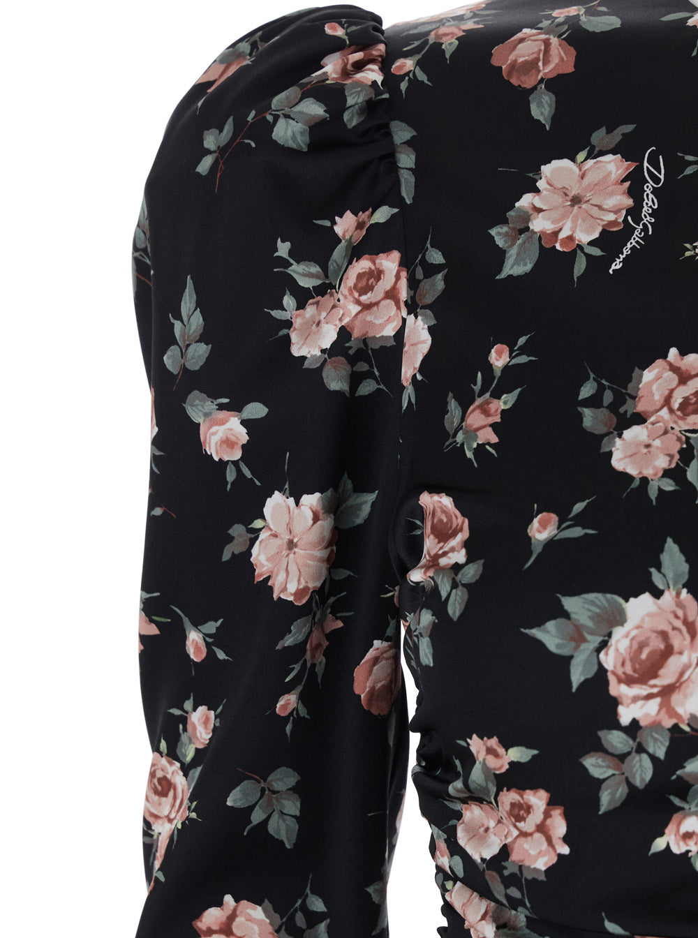 Dolce & Gabbana Women Black Dress With Floral Print And Side Draping In Silk For Women DOLCE & GABBANA