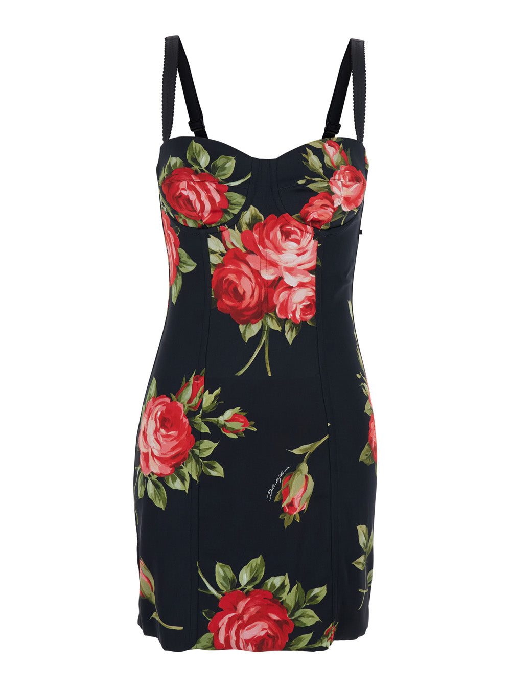 Dolce & Gabbana Women Black Short Dress With Floral Print In Viscose Woman DOLCE & GABBANA