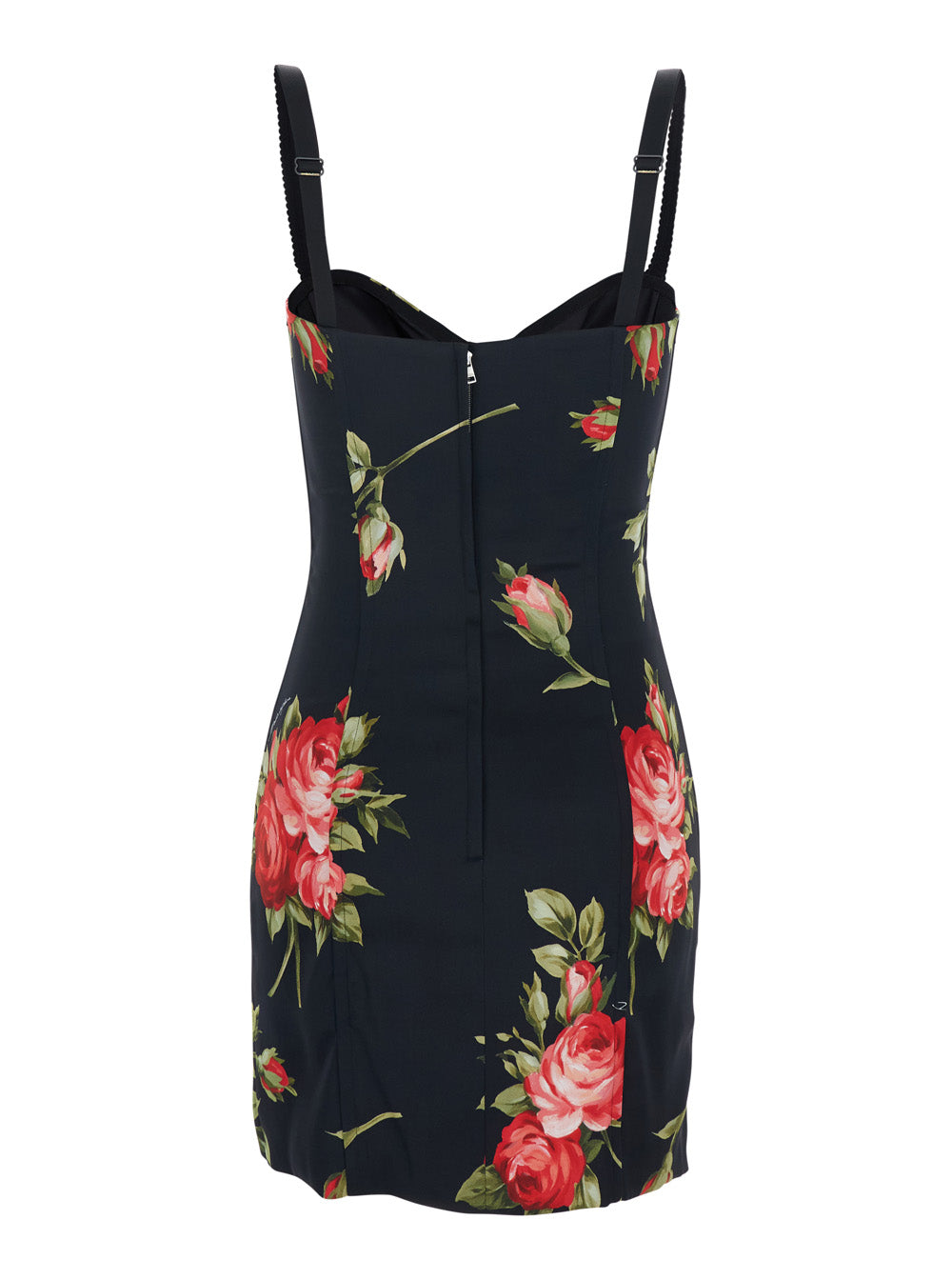 Dolce & Gabbana Women Black Short Dress With Floral Print In Viscose Woman DOLCE & GABBANA