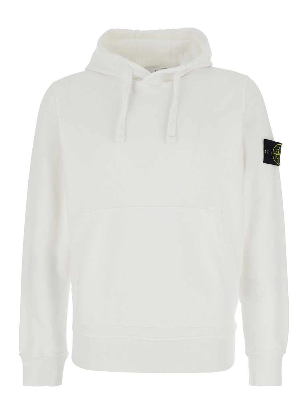 Stone Island Men White Hoodie With Drawstring And Logo Patch On Sleeve In Cotton For Men STONE ISLAND