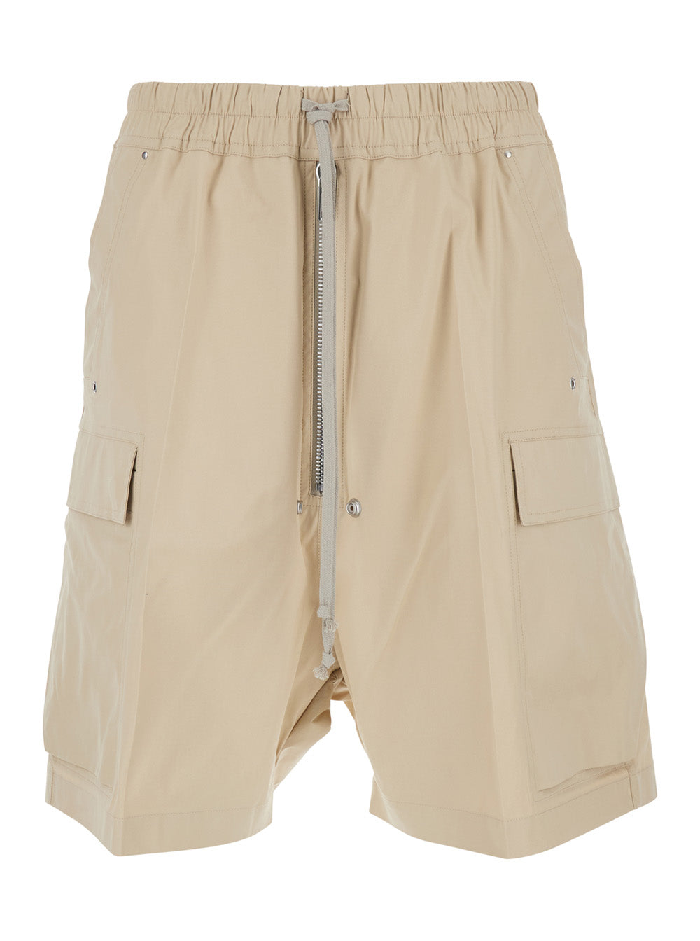 Rick Owens Men Cargobela Shorts With Elasticized Waist And Drawstring And Welt Pockets In Stretch Beige Cotton For Men RICK OWENS