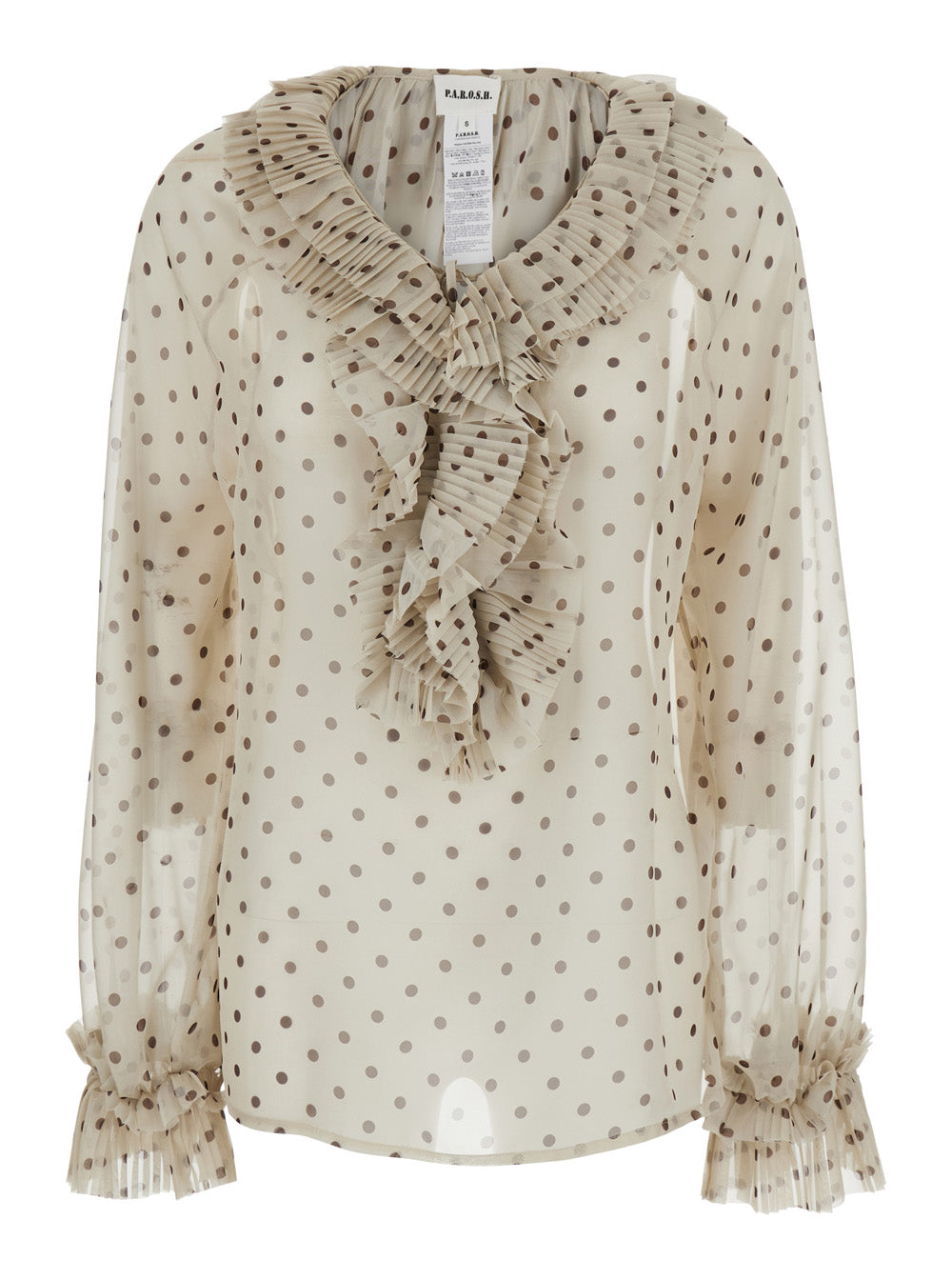 P.A.R.O.S.H. Women Blouse With Ruffles On The Front And All-Over Polka Dot Print In Tech Fabric Beige Women P.A.R.O.S.H.