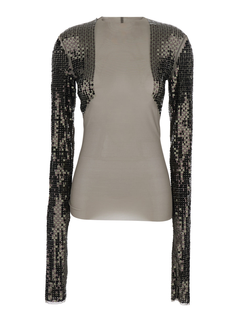 Rick Owens Women T-Shirt 'Dennis' Short With Long Sleeves With Sequins In Tech Fabric Stretch Gray Women RICK OWENS