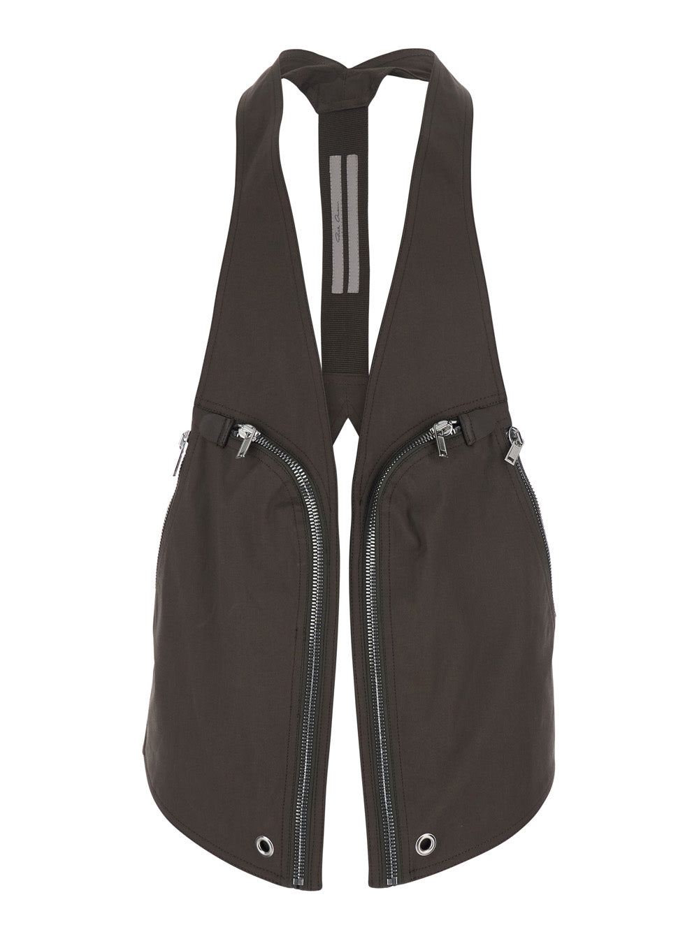 Rick Owens Men Men's Brown 'Bauhaus' Sleeveless Gilet With Two Zip Pockets On The Front In Stretch Cotton RICK OWENS