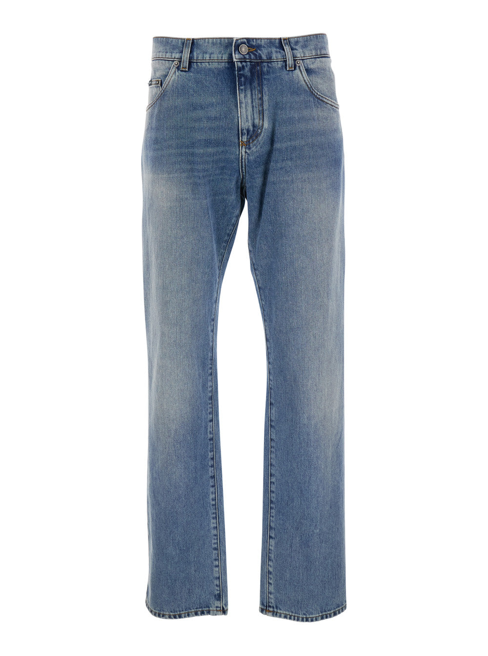 Dolce & Gabbana Men Blue Five-Pocket Jeans With Logo Patch On The Back In Denim For Man DOLCE & GABBANA