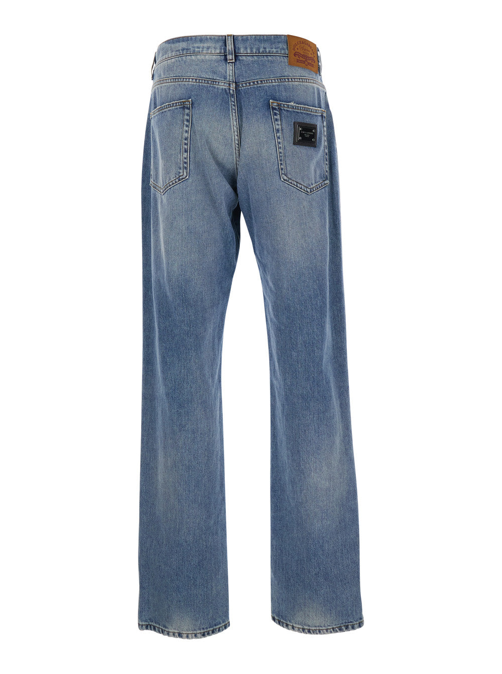 Dolce & Gabbana Men Blue Five-Pocket Jeans With Logo Patch On The Back In Denim For Man DOLCE & GABBANA