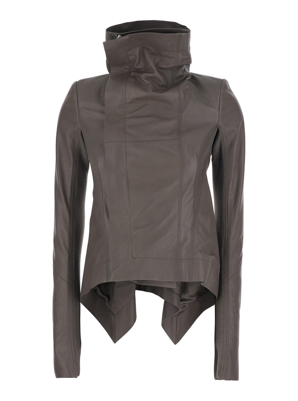 Rick Owens Women Oversized 'Naska' Jacket With High Collar And Front Zip Closure In Grey Leather For Women RICK OWENS