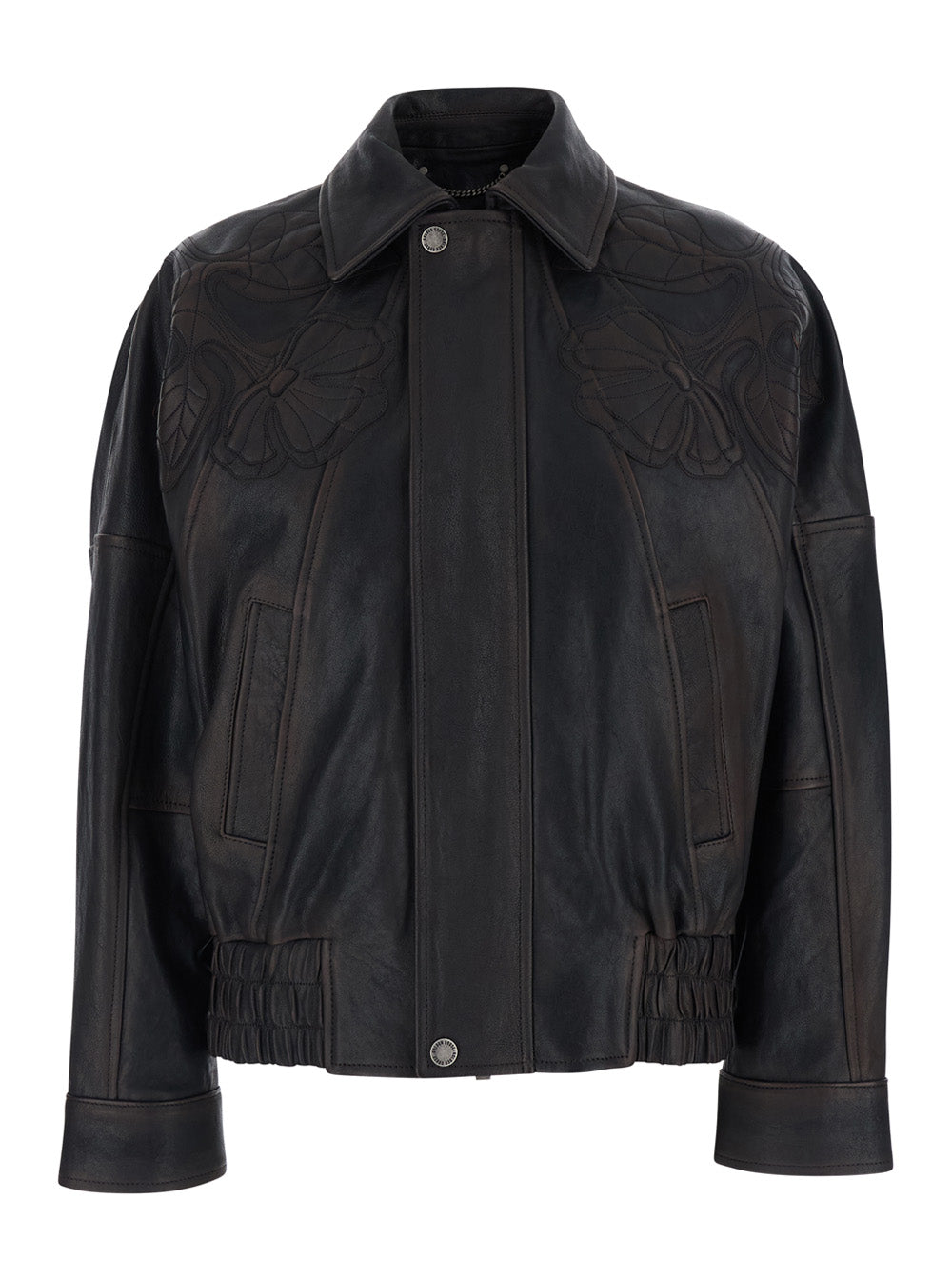 Golden Goose Women 'Journey' Brown Jacket With Classic Collar And All-Over Floral Embroidery In Leather For Women GOLDEN GOOSE