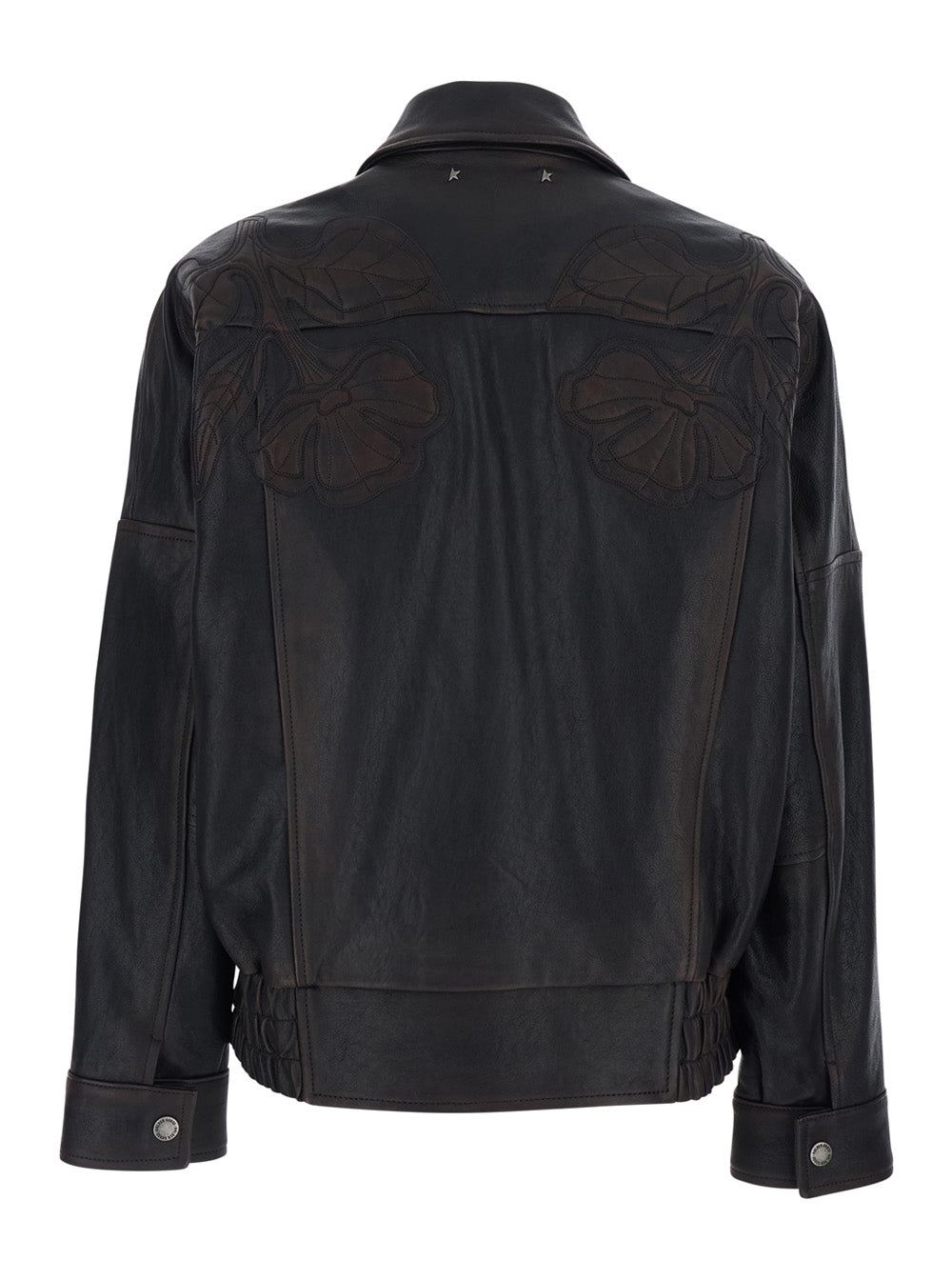 Golden Goose Women 'Journey' Brown Jacket With Classic Collar And All-Over Floral Embroidery In Leather For Women GOLDEN GOOSE