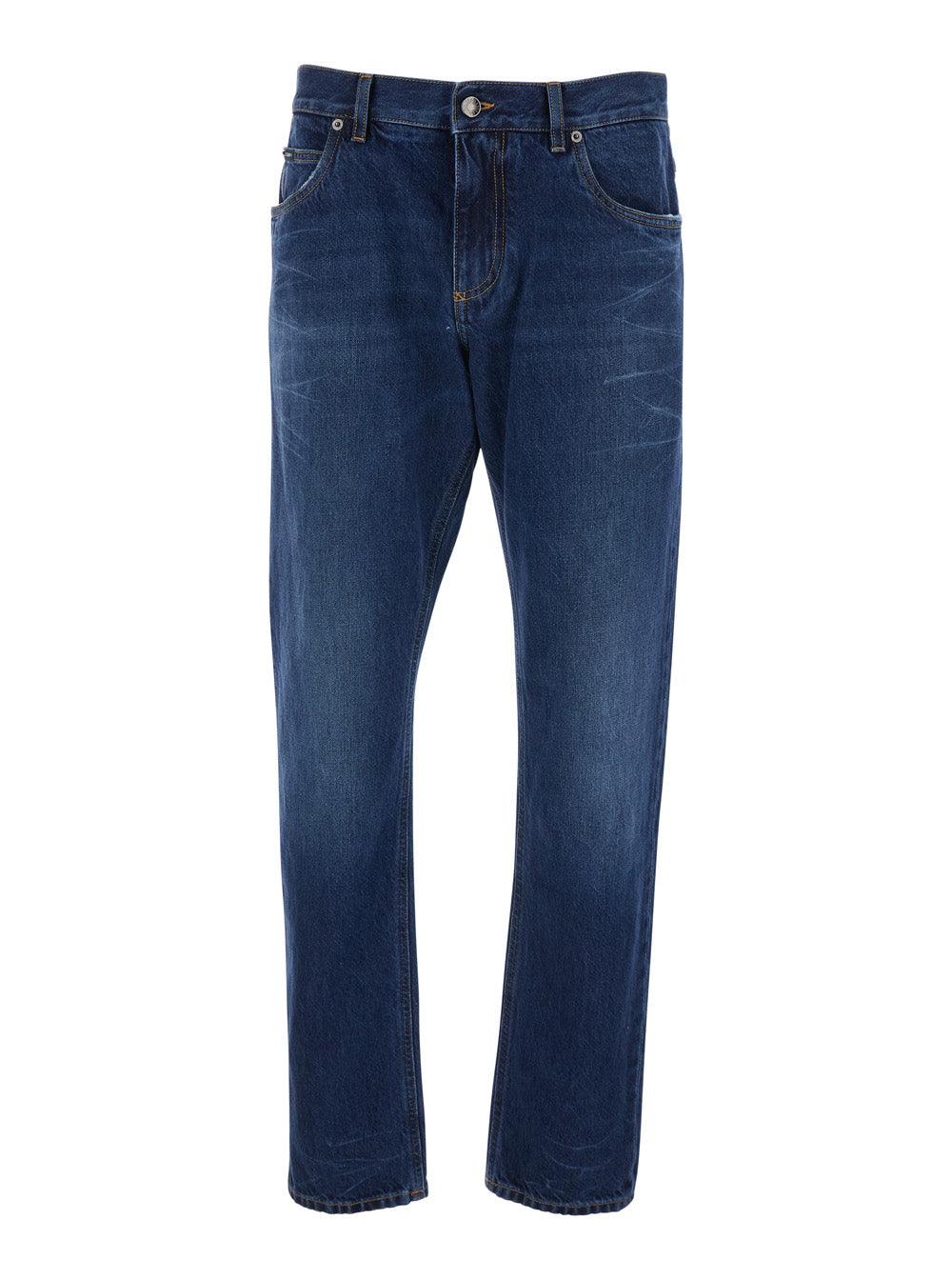 Dolce & Gabbana Men Blue Jeans With Belt Loops And Logo Patch On The Back For Men DOLCE & GABBANA