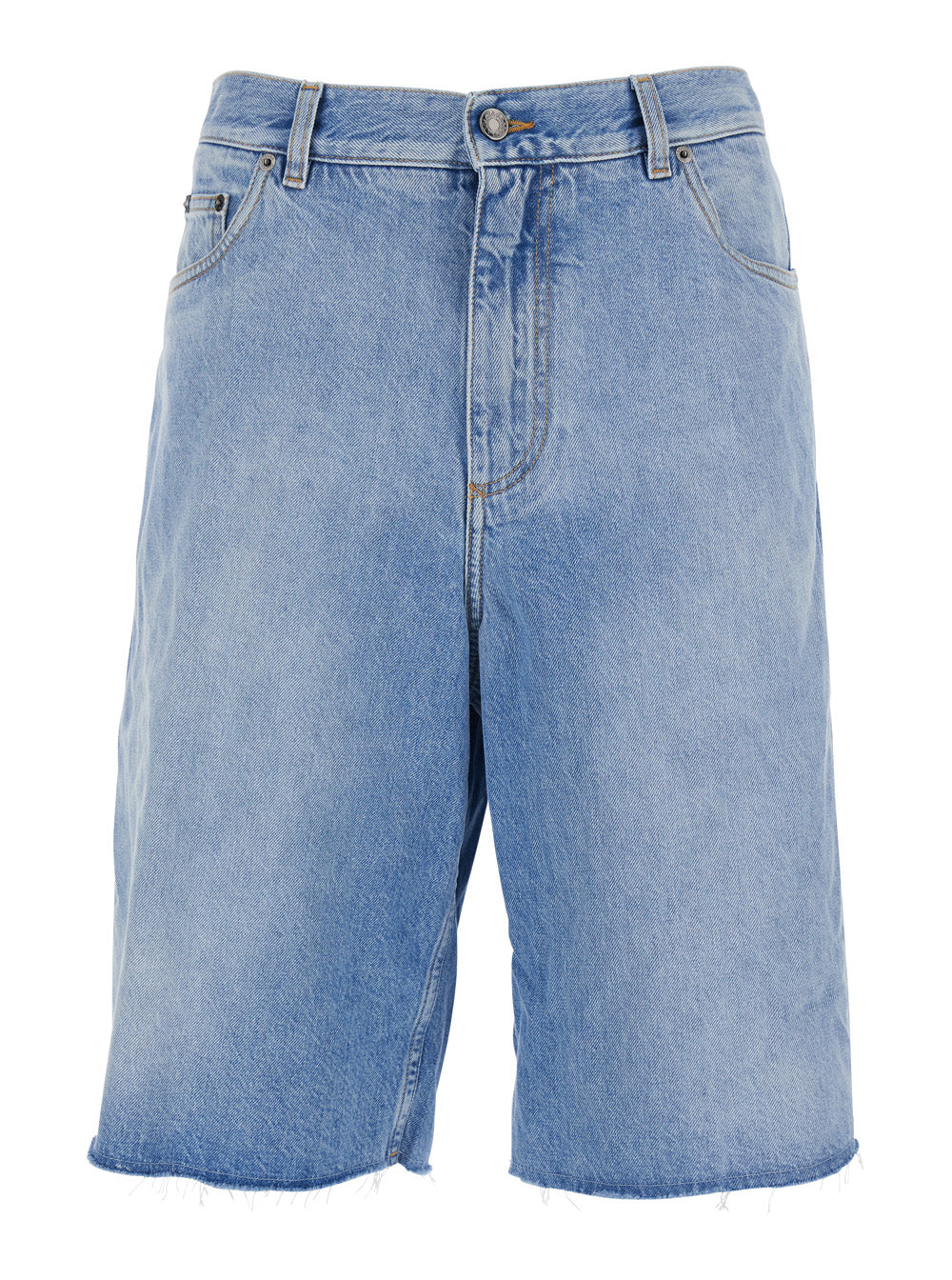 Dolce & Gabbana Men Blue Five-Pocket Bermuda With Metallic Logo Patch On The Back In Denim For Men DOLCE & GABBANA