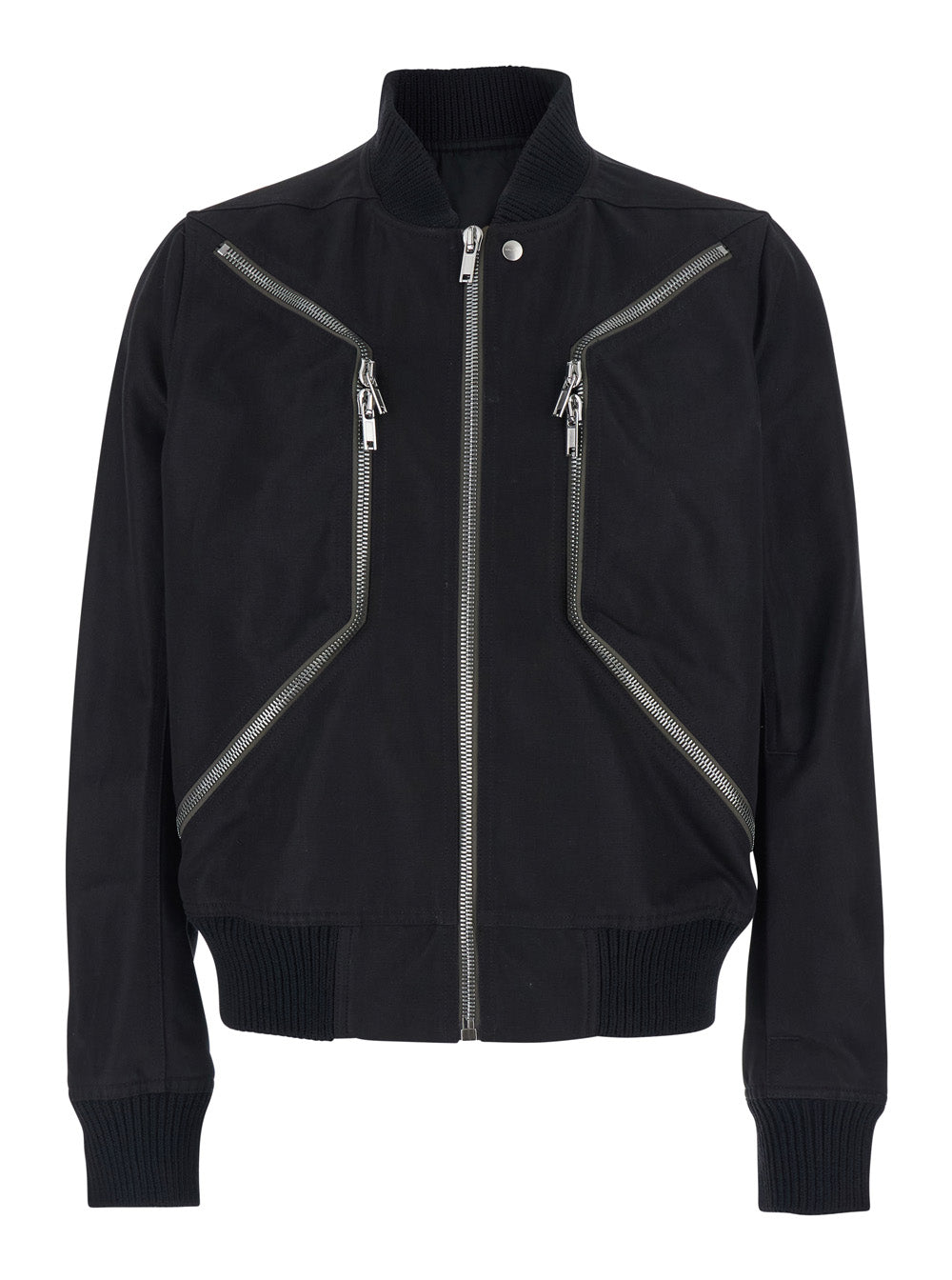 Rick Owens Men Heizer Flight Bomber Jacket With Bomber Collar And Two Zip Pockets On The Front In Black Cotton Blend For Men RICK OWENS