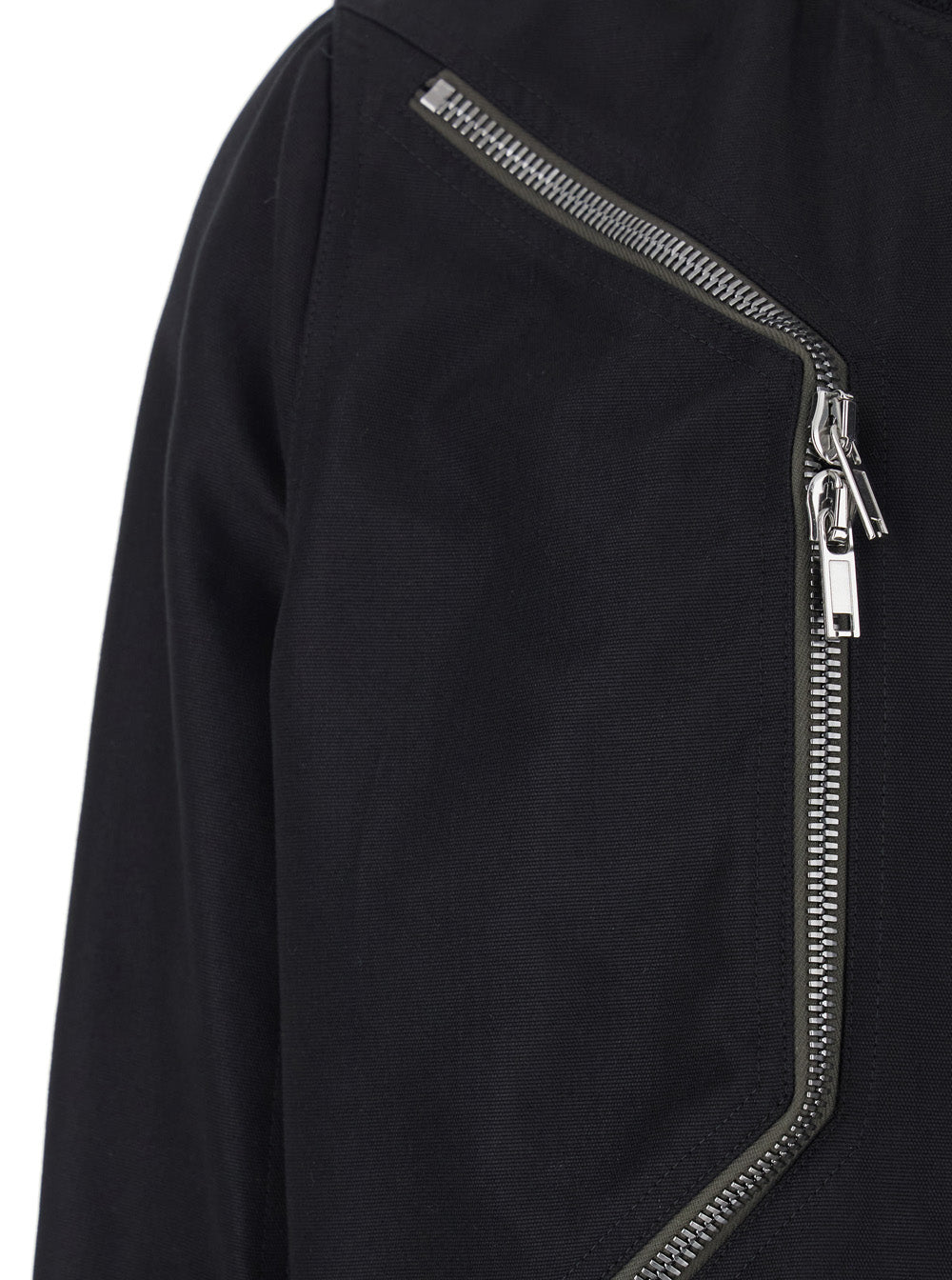 Rick Owens Men Heizer Flight Bomber Jacket With Bomber Collar And Two Zip Pockets On The Front In Black Cotton Blend For Men RICK OWENS