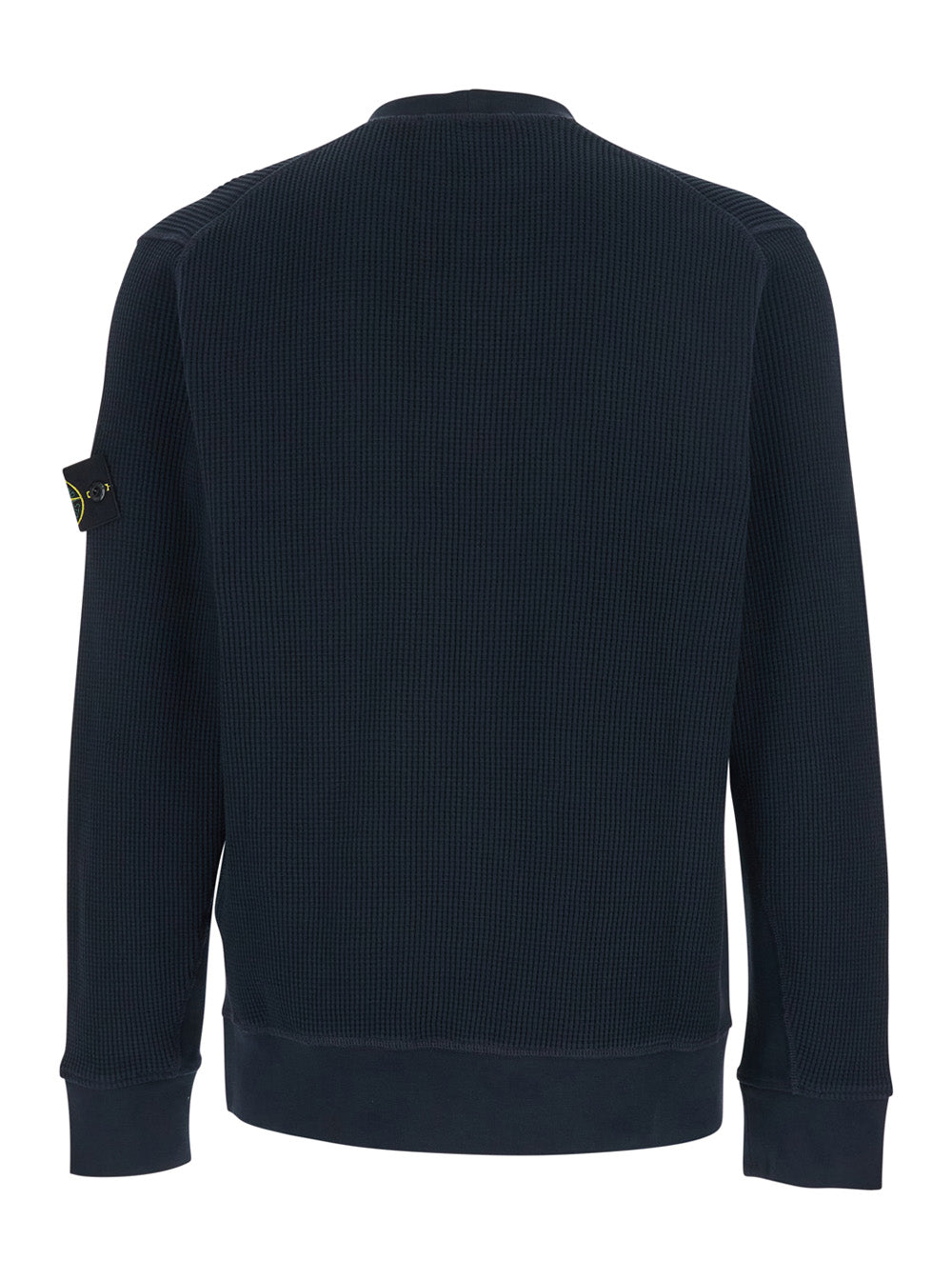 Stone Island Men Black Crewneck Sweatshirt With Logo Patch On Sleeve In Cotton For Men STONE ISLAND