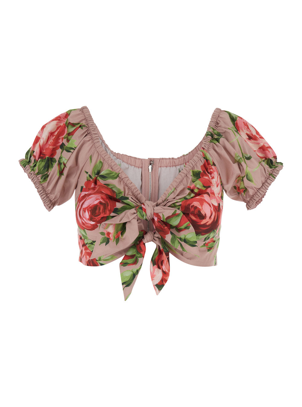 Dolce & Gabbana Women Pink Floral Print Crop Top With Double Knot In Cotton For Women DOLCE & GABBANA