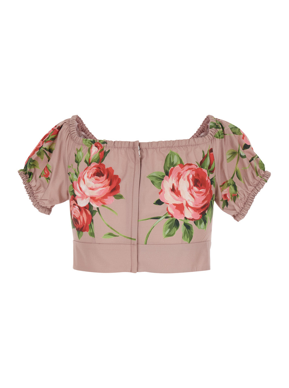 Dolce & Gabbana Women Pink Floral Print Crop Top With Double Knot In Cotton For Women DOLCE & GABBANA