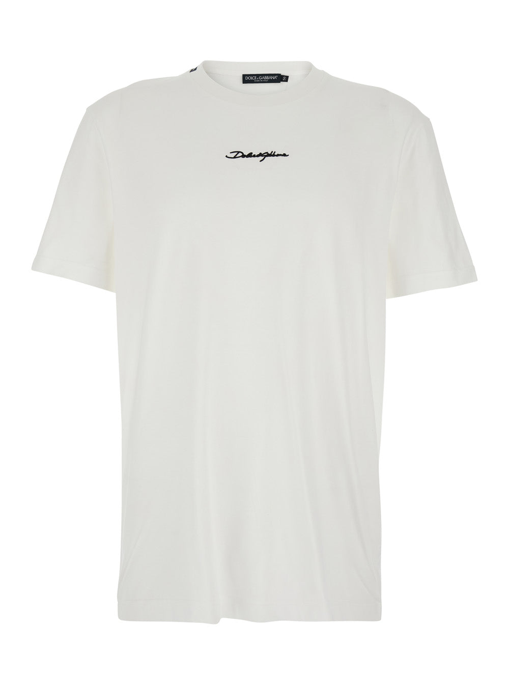Dolce & Gabbana Men White Crew Neck T-Shirt With Front Logo In Cotton For Men DOLCE & GABBANA