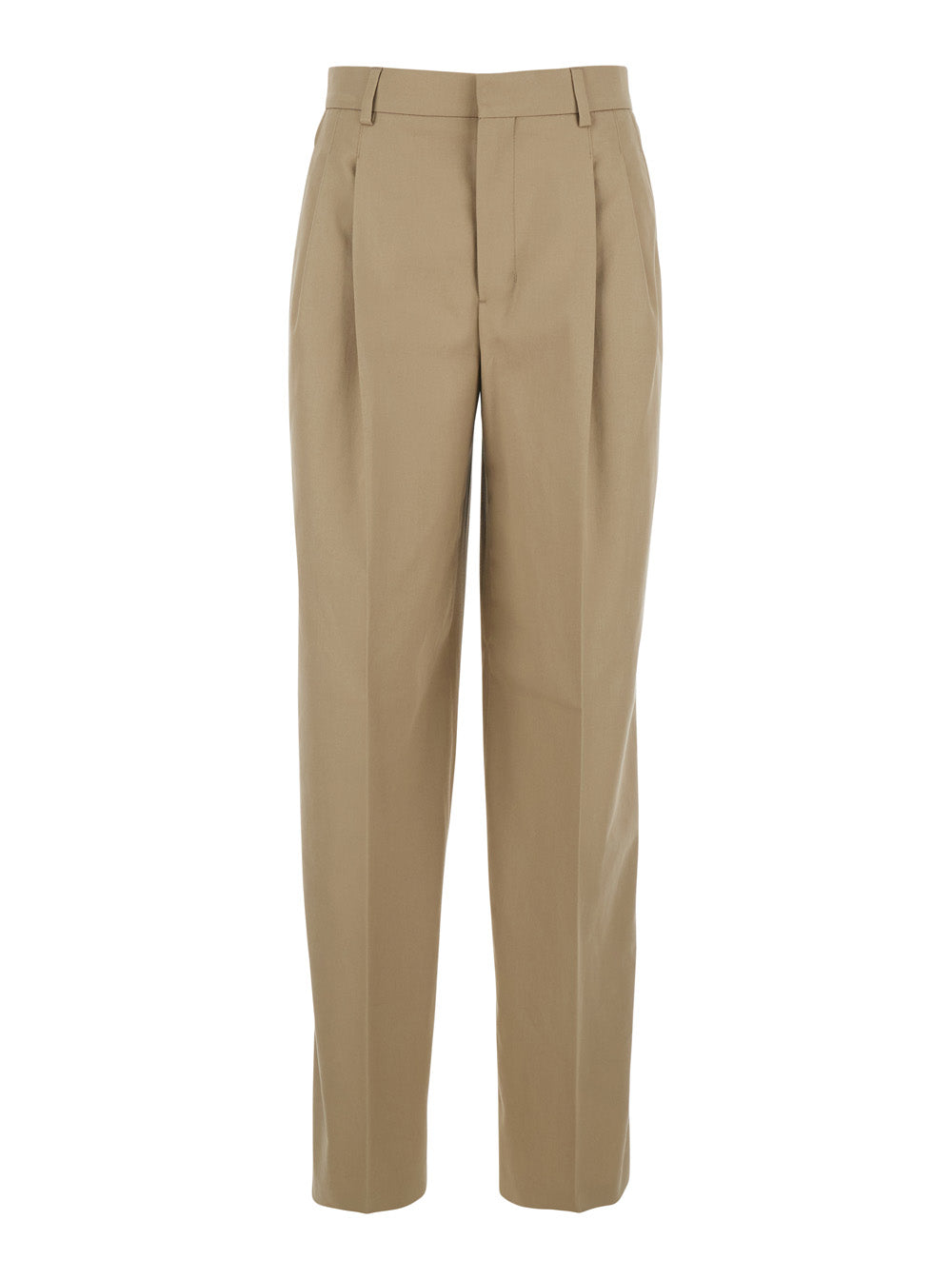 Ami Paris Women Beige Cotton Pants With Belt Loops And Front Pleats For Women AMI PARIS