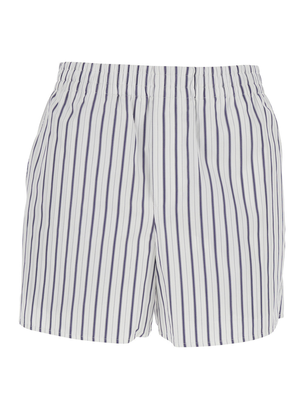 Ami Paris Women White Shorts With Elastic Waist And All-Over Striped Motif In Cotton Woman AMI PARIS