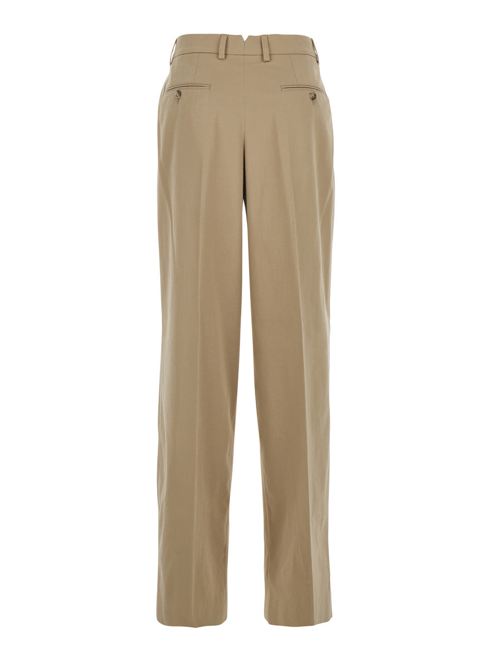 Ami Paris Women Beige Cotton Pants With Belt Loops And Front Pleats For Women AMI PARIS