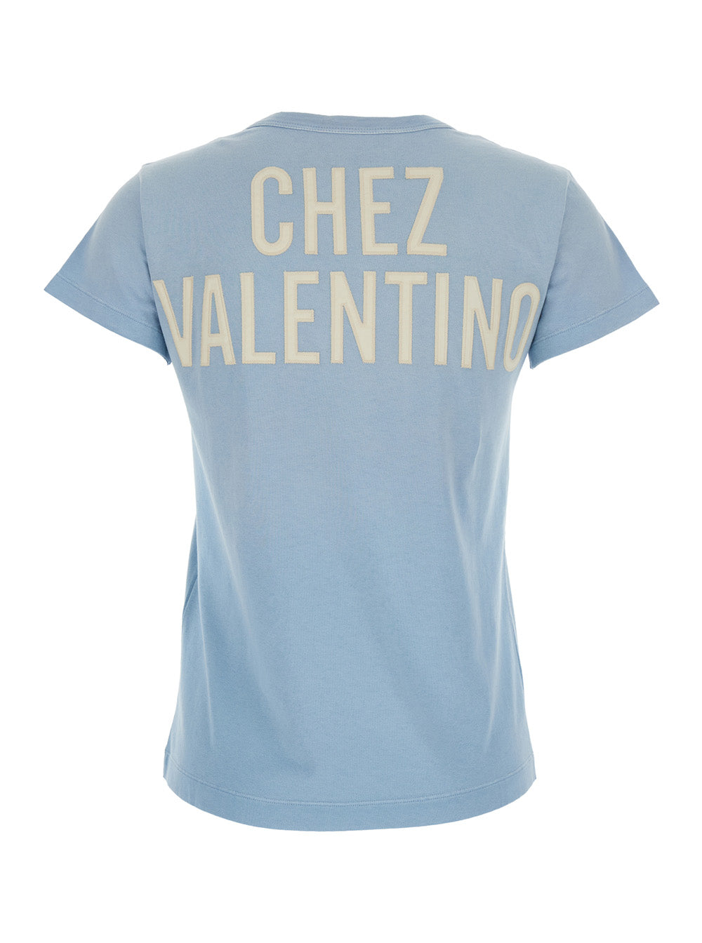 Valentino Women Light Blue Crewneck T-Shirt With Maxi Logo On Front And Rear In Cotton Jersey Woman VALENTINO